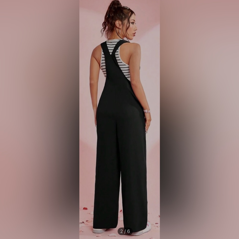 Black Jumpsuit with Pink Heart Accents - Picture 4 of 12